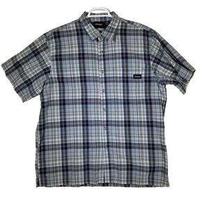 Genuine Dickies Shirt Mens XL Blue Plaid Button Down Short Sleeve Workwear Patch